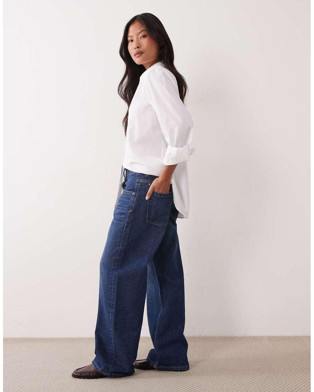 ASOS Blue Asos Design Petite Oversized Baggy Boyfriend Jeans
