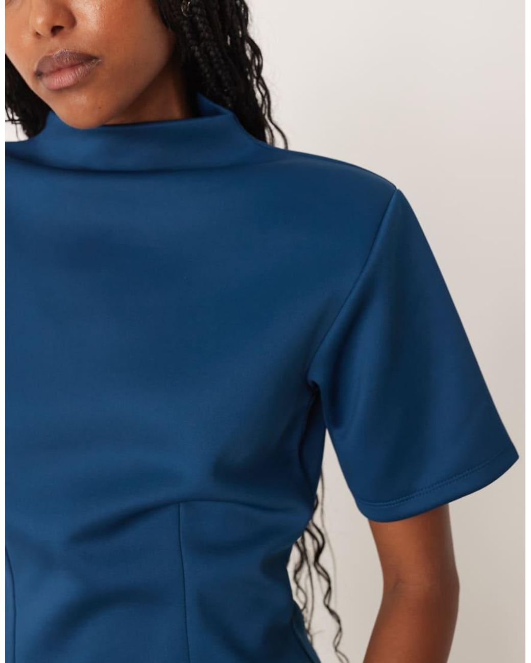 ASOS Blue Scuba-style Fabric Grown On Neck Cinched Tee