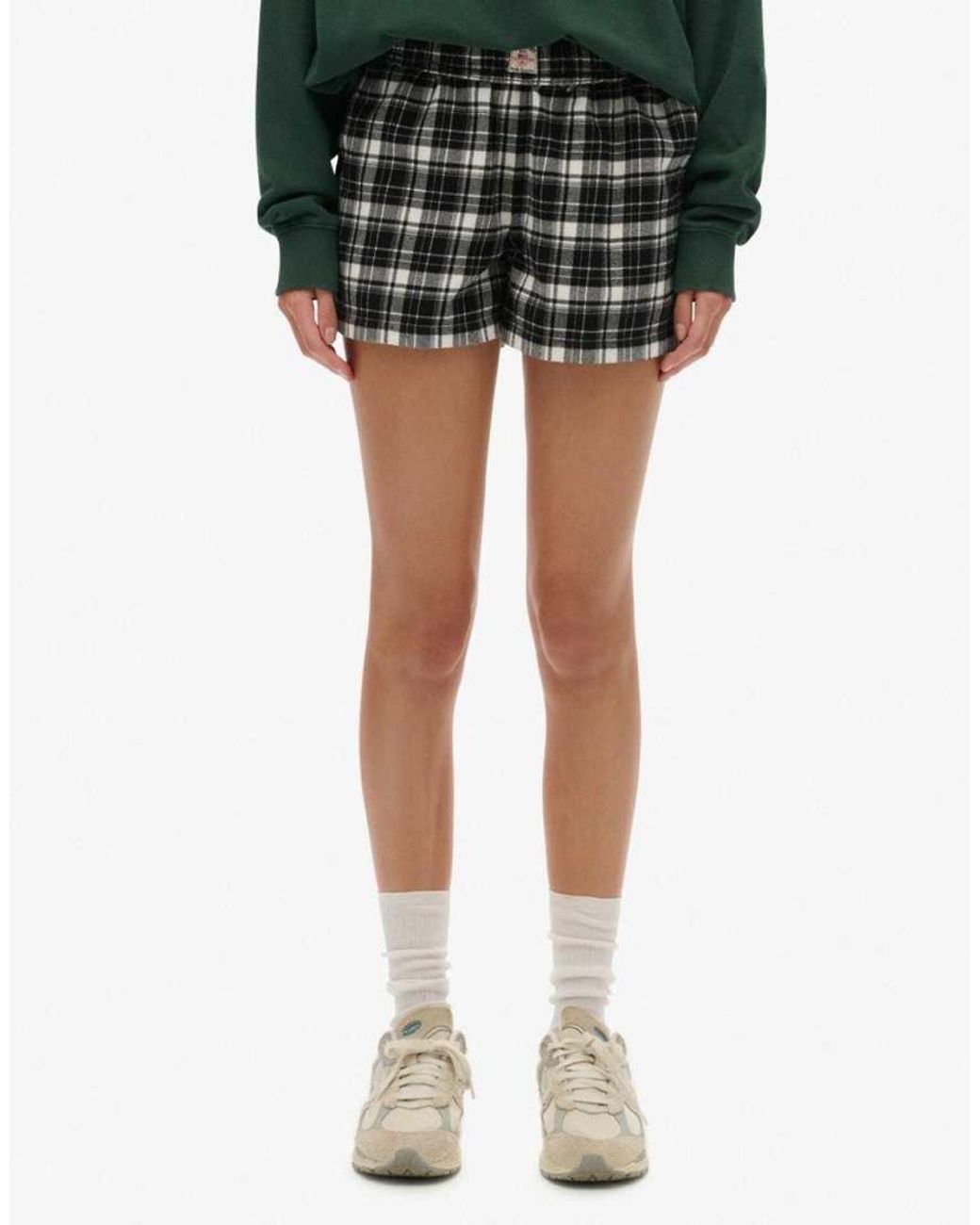 Superdry Green Cotton Check Elastic Shorts