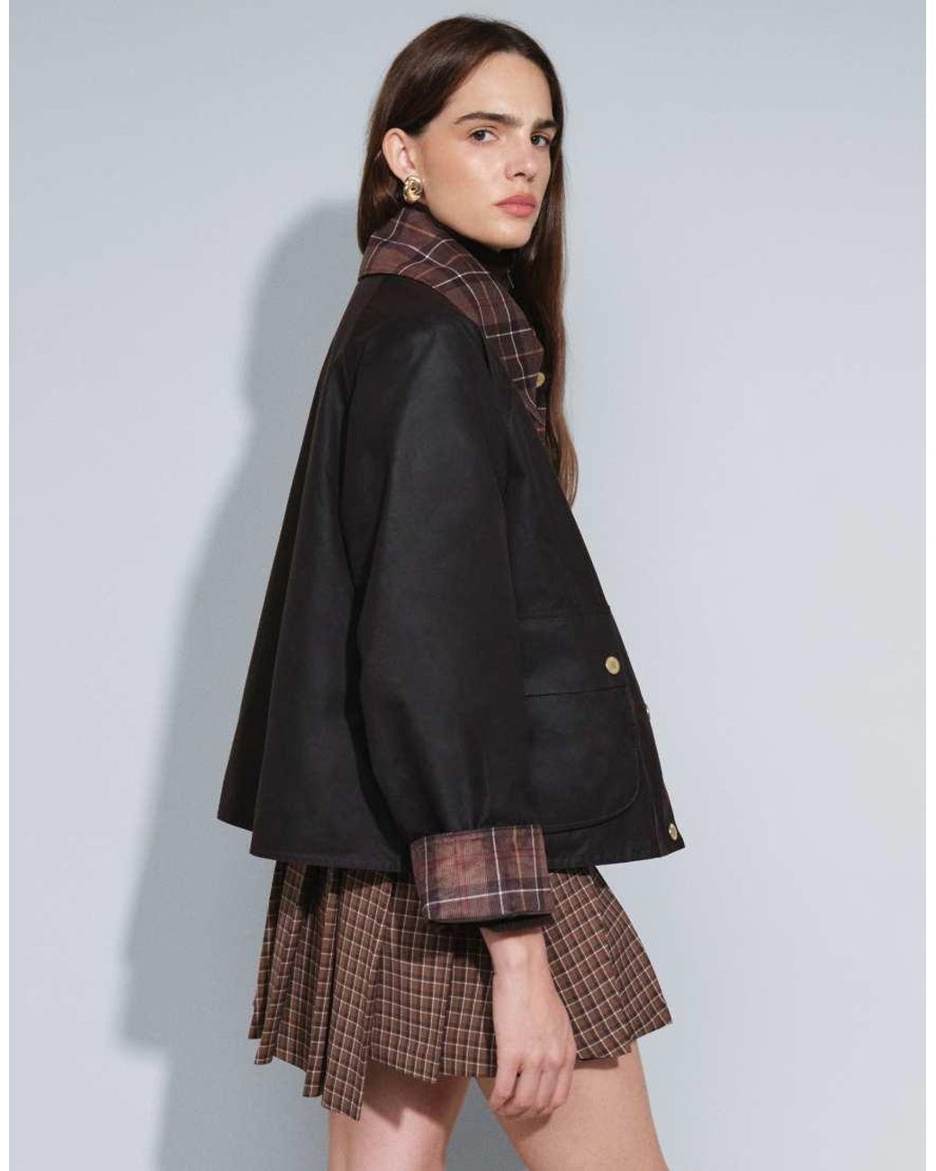 Barbour Brown Icons Spey Wax Jacket With Contrast Tartan Check Collar