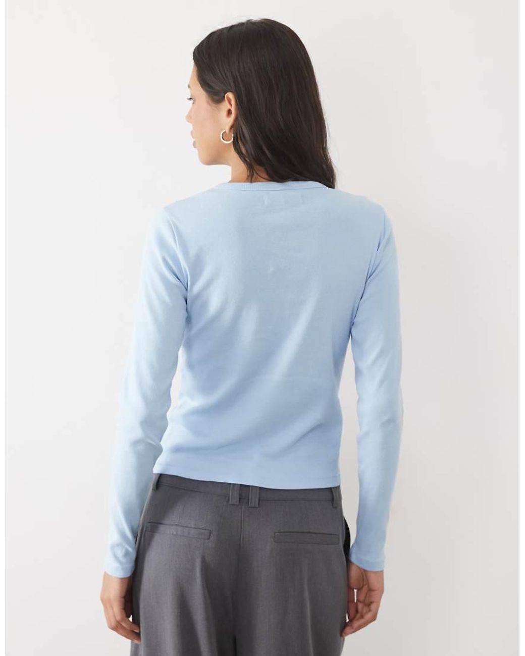 Abercrombie & Fitch Blue Ribbed Long Sleeve Top