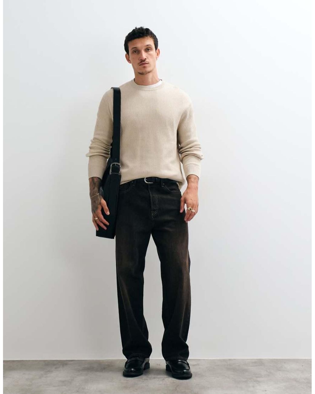 Only & Sons Natural Relaxed Fit Crew Neck Knit Jumper for men
