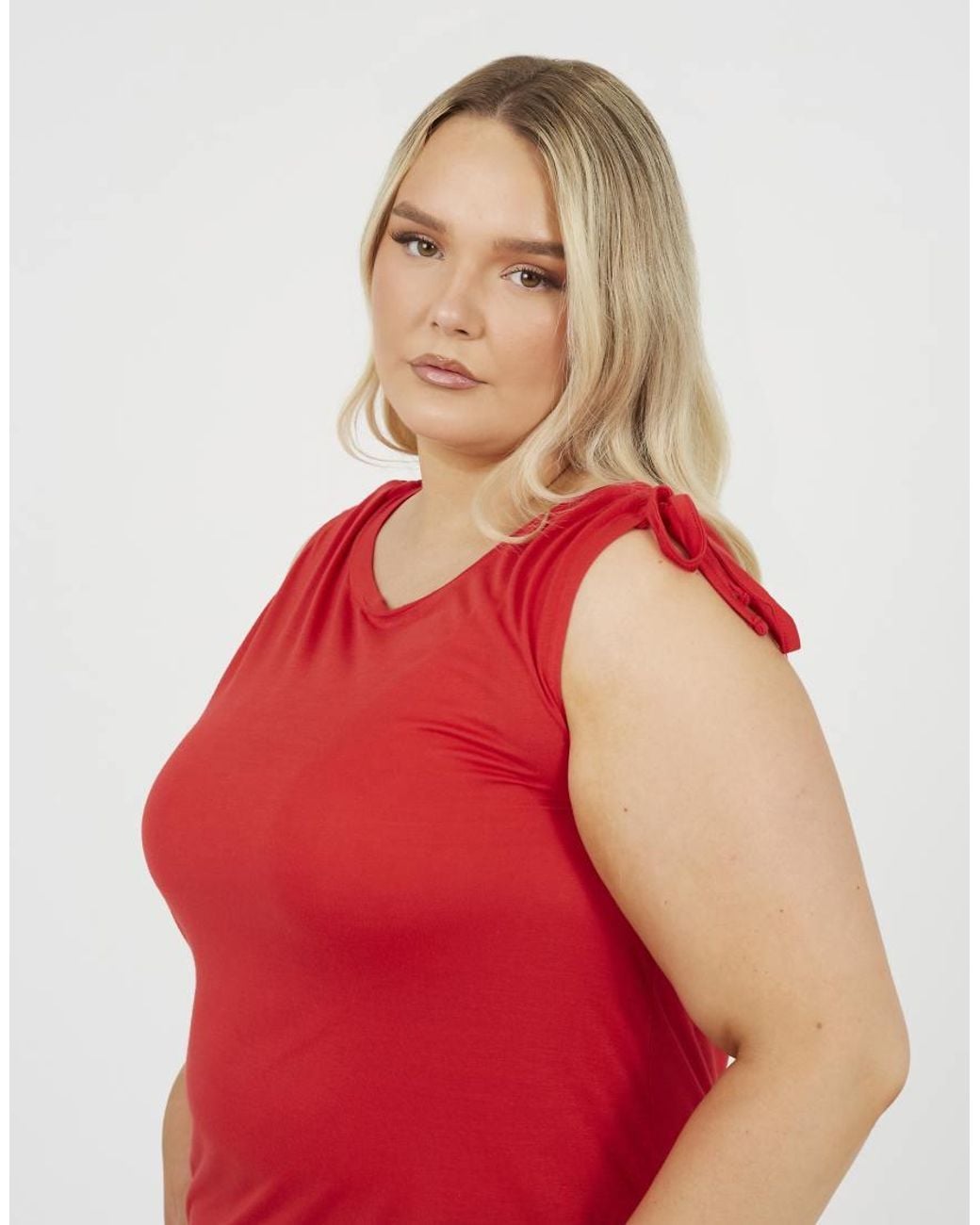 Brave Soul Red Curve Drawstring Shoulder Longline Vest