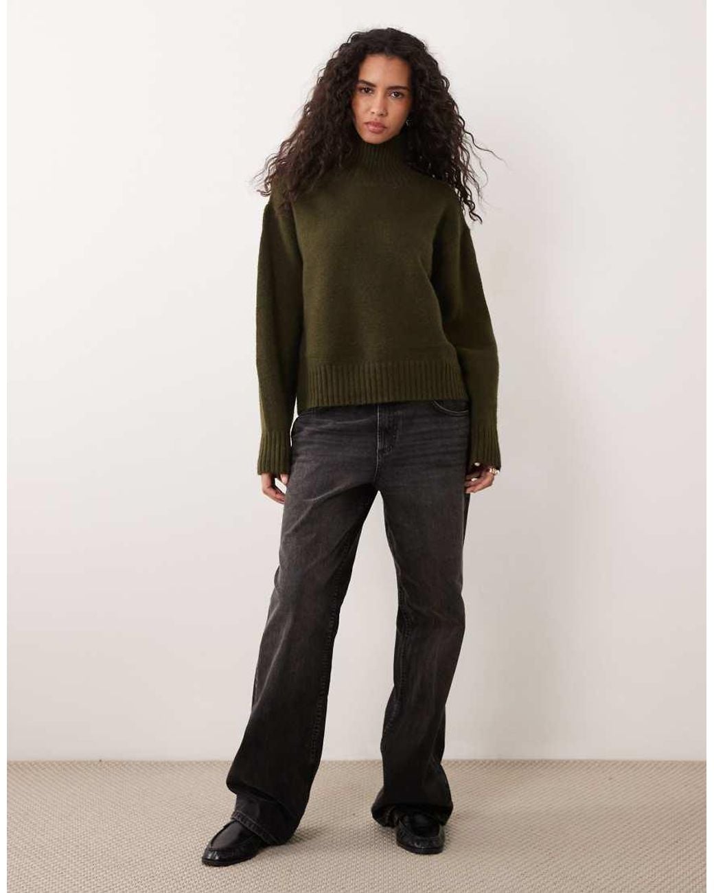 Gina Tricot Green Turtleneck Jumper With Wide Sleeves