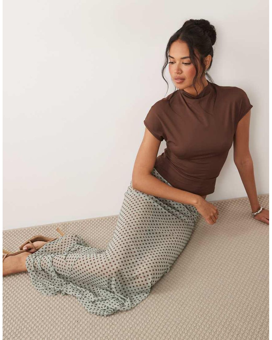 ASOS White Printed Sheer Mesh Maxi Skirt