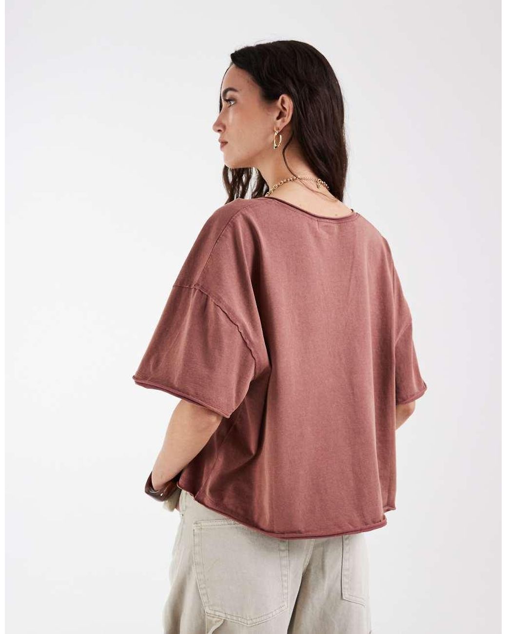 ASOS Red Slouchy V Neck T-Shirt Washed Rose