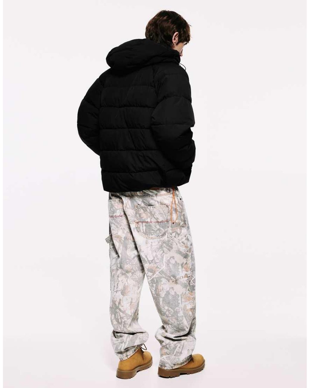 Pull&Bear Black Quilted Jacket With Hood for men