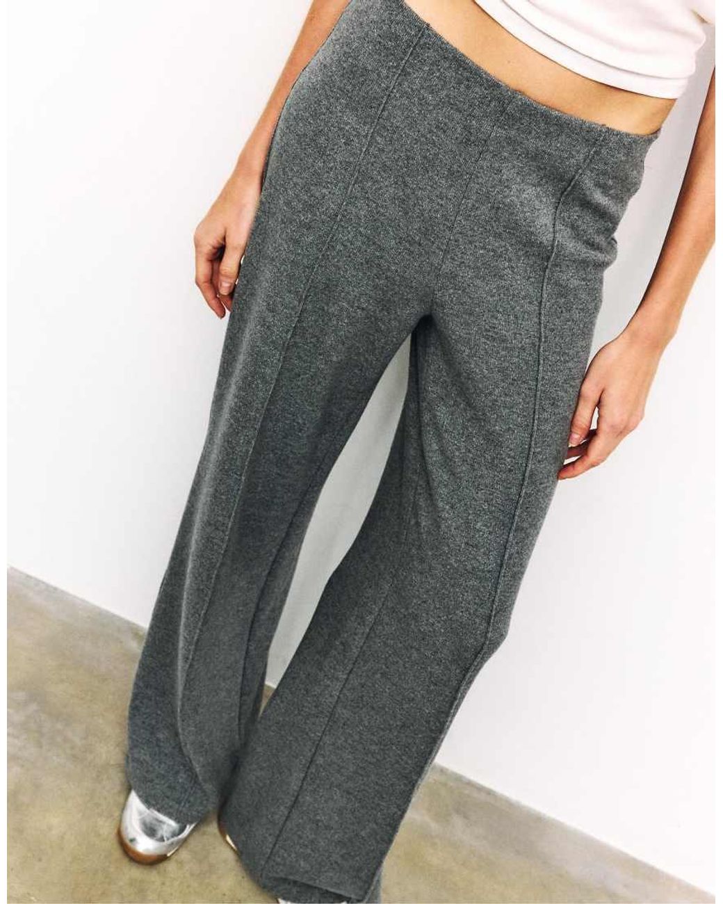 Stradivarius Gray Knit Trousers With Seam Detail