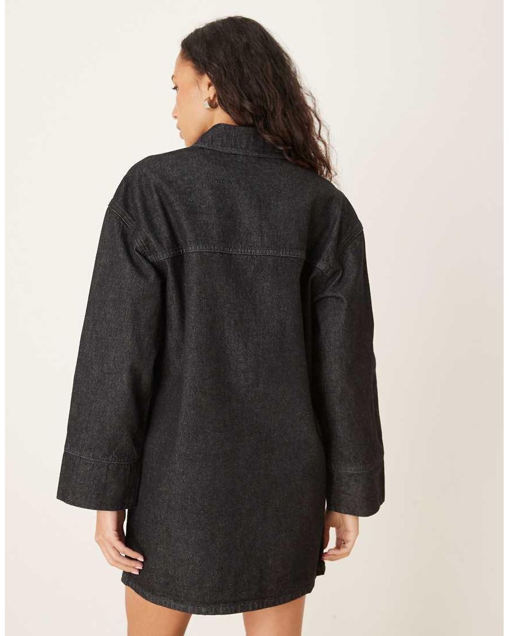 ASOS Black Denim Mini Long Sleeve Shirt Dress