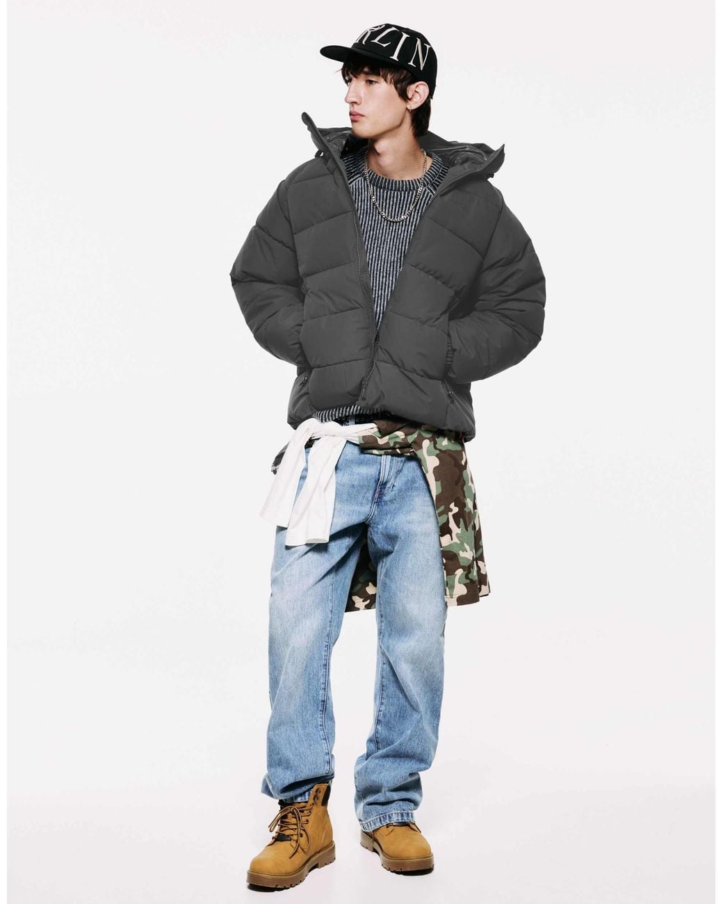 Pull&Bear Steppjacke mit kapuze in Gray für Herren