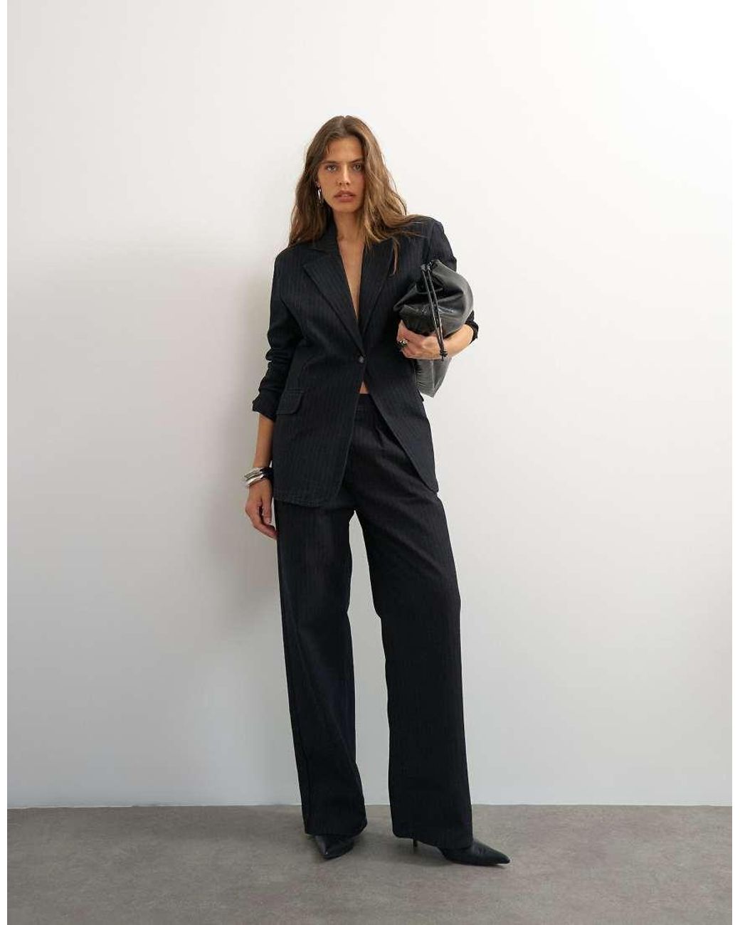 TOPSHOP Black X Cara Oversized Pinstripe Denim Co-Ord Blazer