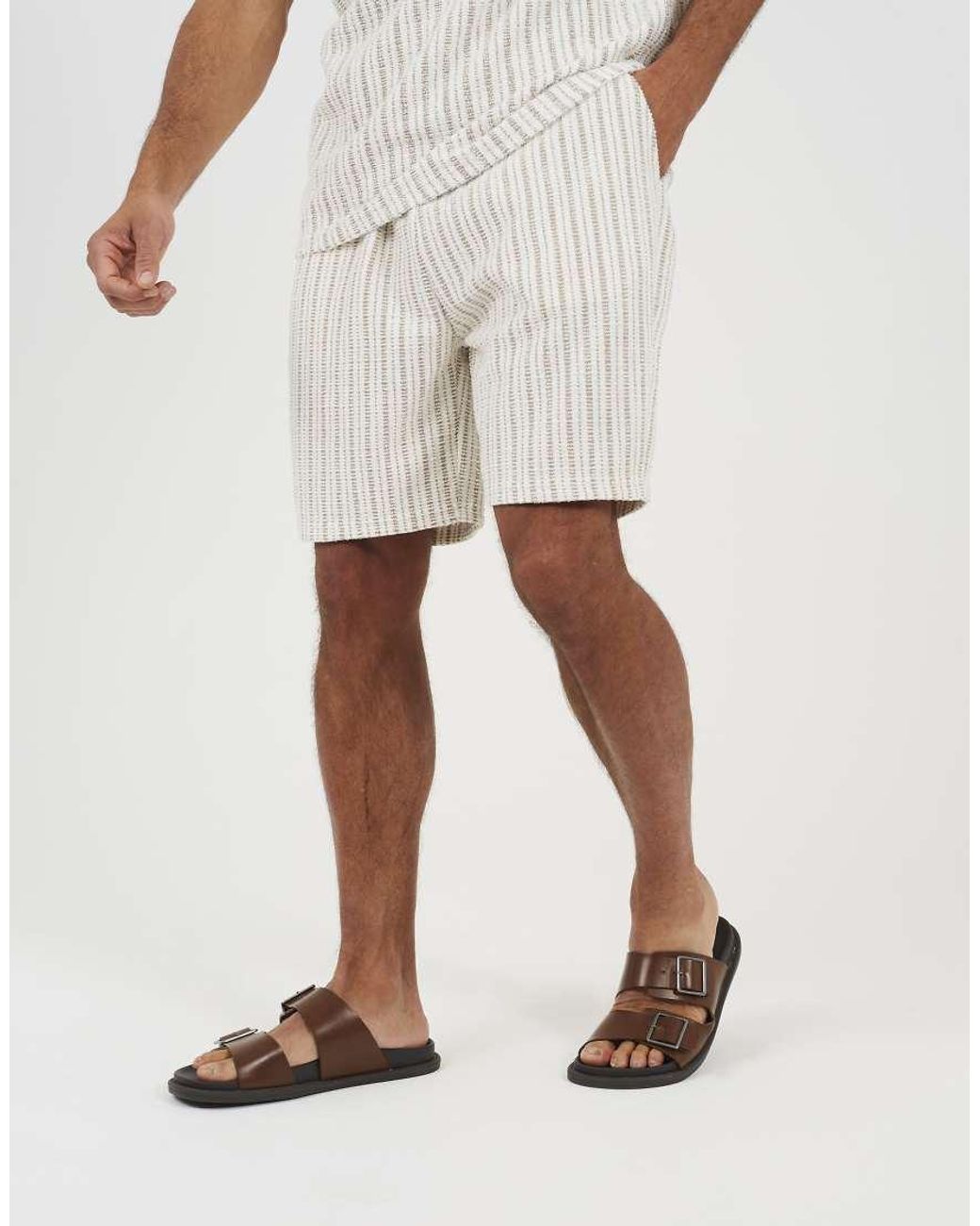 Brave Soul Natural Striped Elasticated Waist Shorts for men