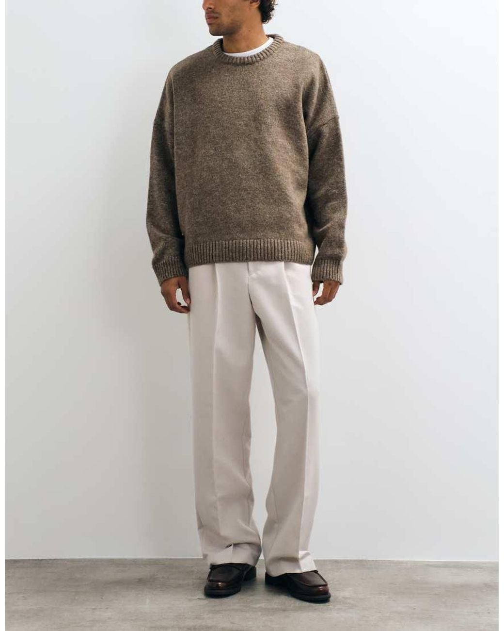 ASOS Gray Tailored Pleated Wide Leg Trousers for men
