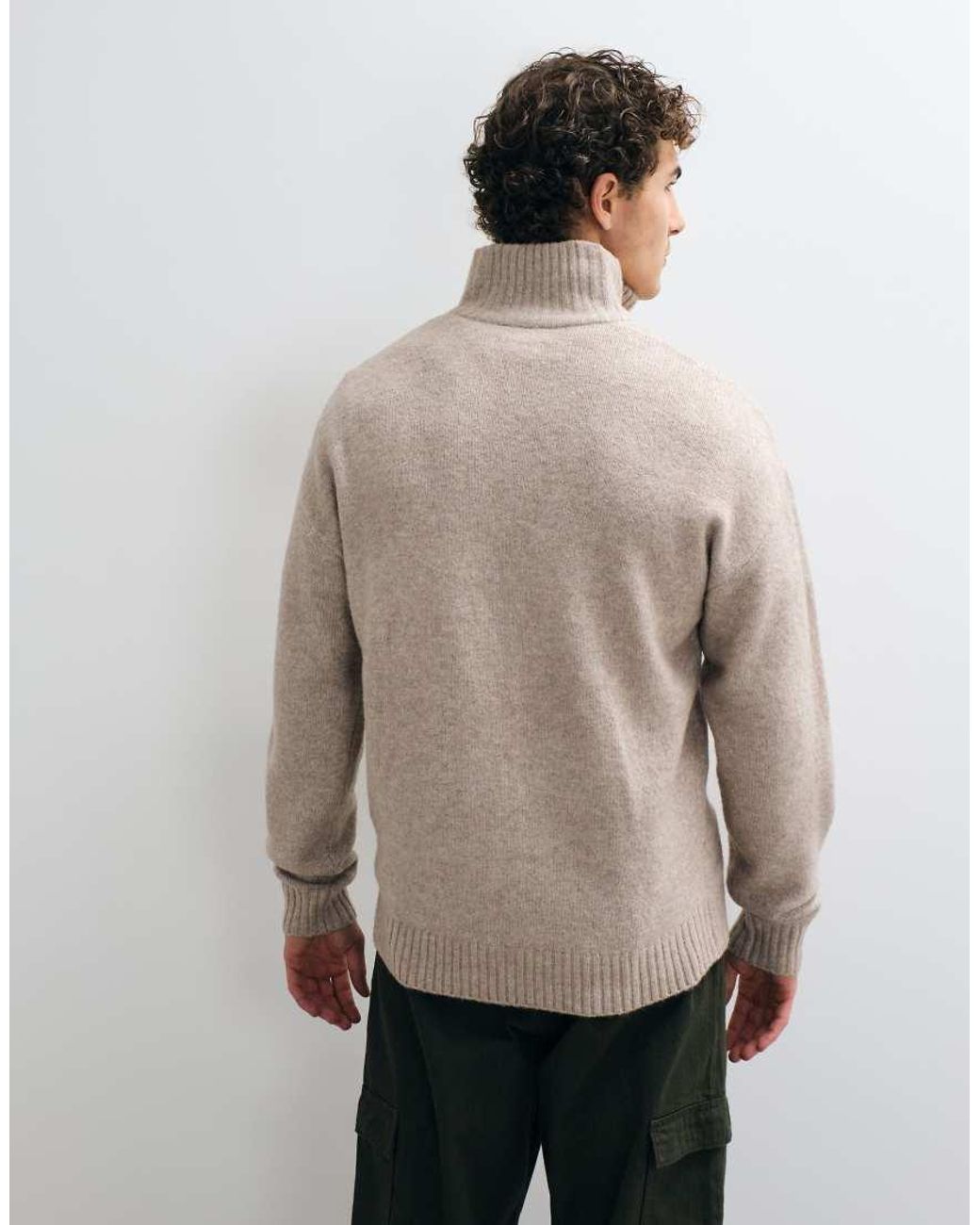 Jack & Jones Brown Oversized Fluffy 1/4 Zip Jumper for men