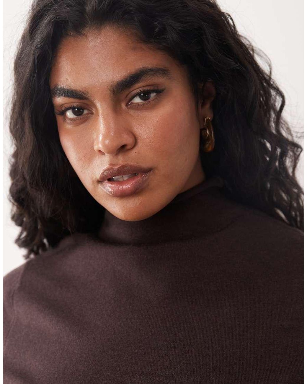 Pretty Lavish Curve Brown Knitted High Neck Short Sleeve Maxi Dress