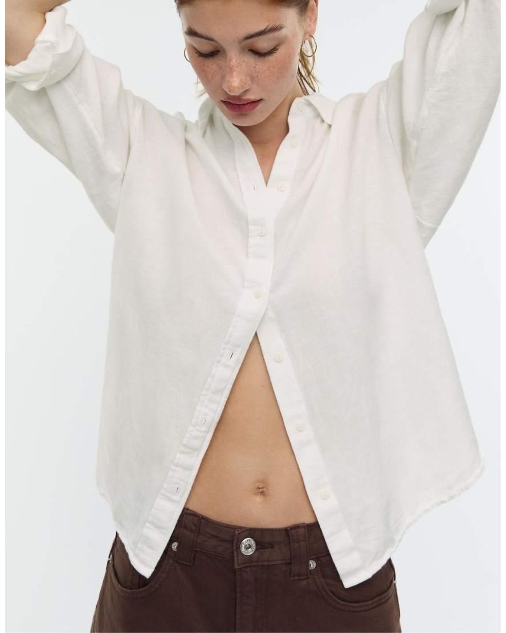 Stradivarius White Shirt With Linen