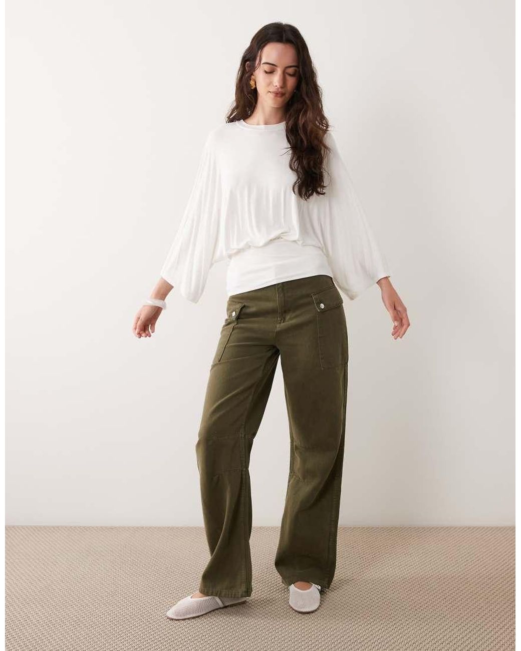 ASOS Natural Batwing Sleeve Cinched Waist Top