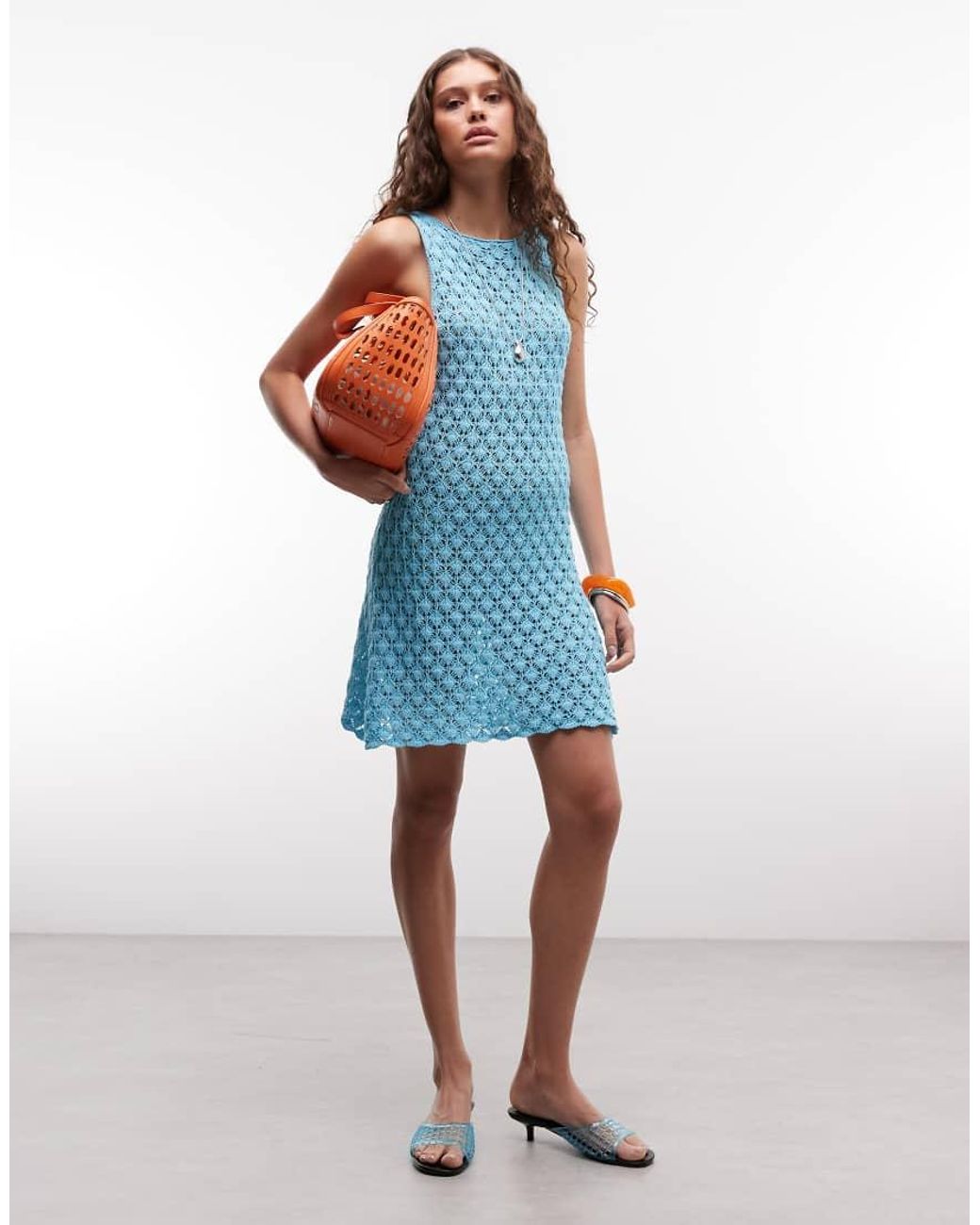 Reclaimed Vintage Blue Crochet Mini Dress