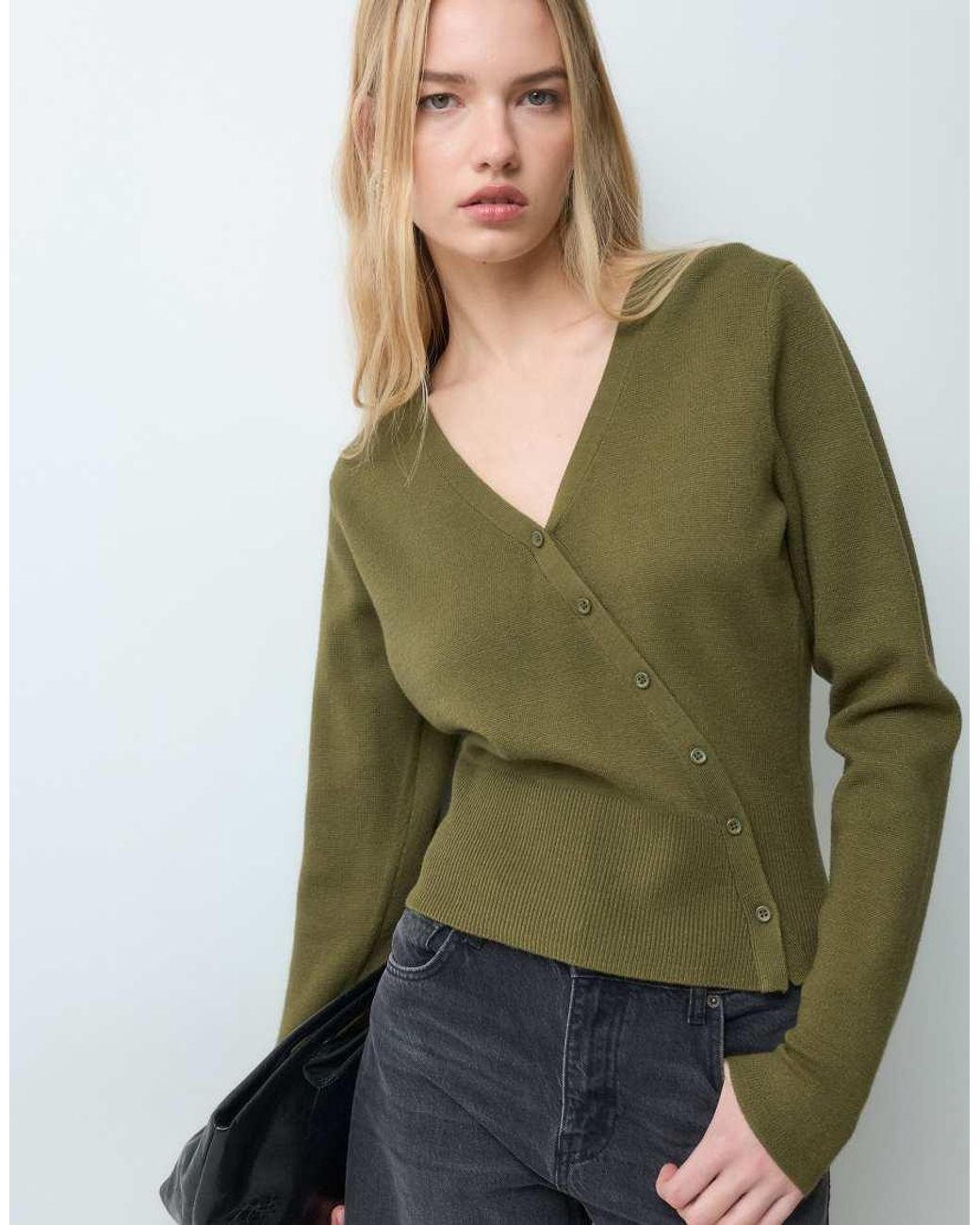 Threadbare Green V Neck Asymmetric Jumper