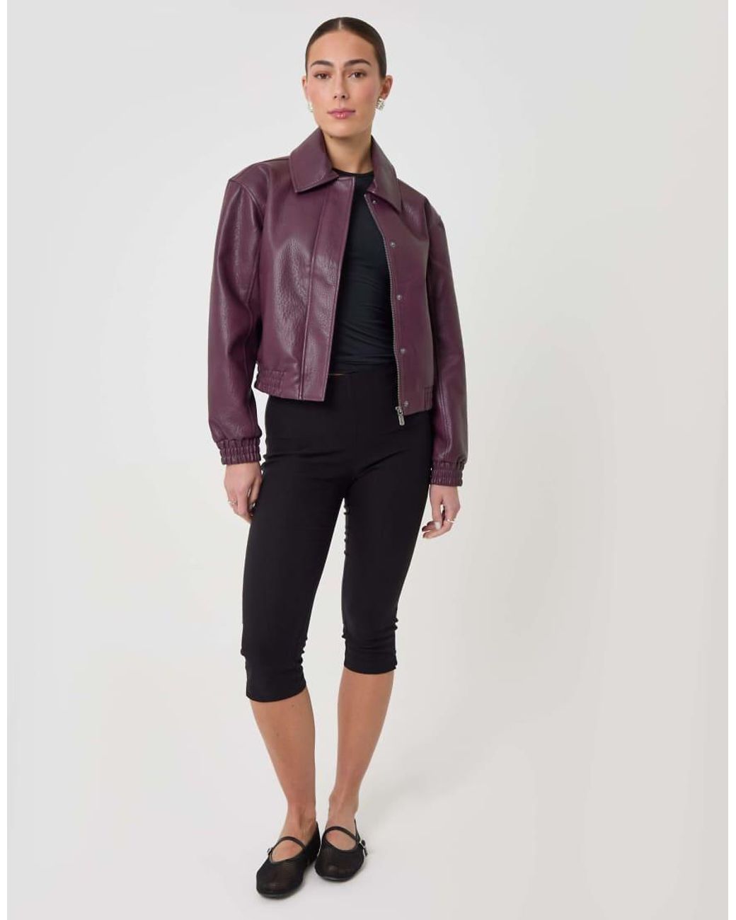 Threadbare Purple Faux Leather Collared Bomber Jacket