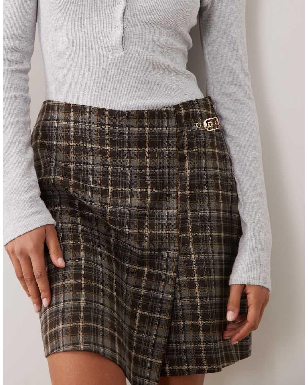 New Look Brown Check Tie Side Skort