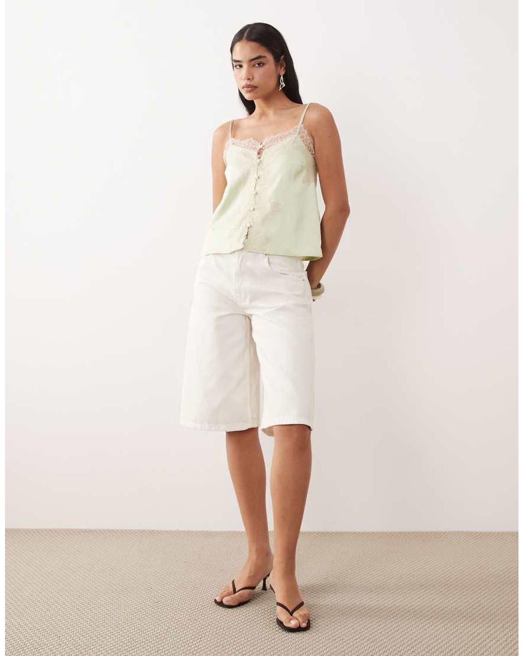 ASOS White Satin Lace Trim Tie Cami Top