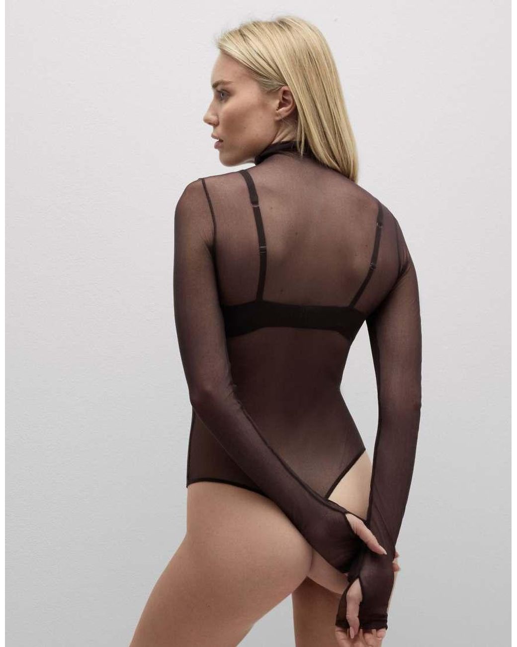 Intimissimi Brown High-Neck Tulle Bodysuit