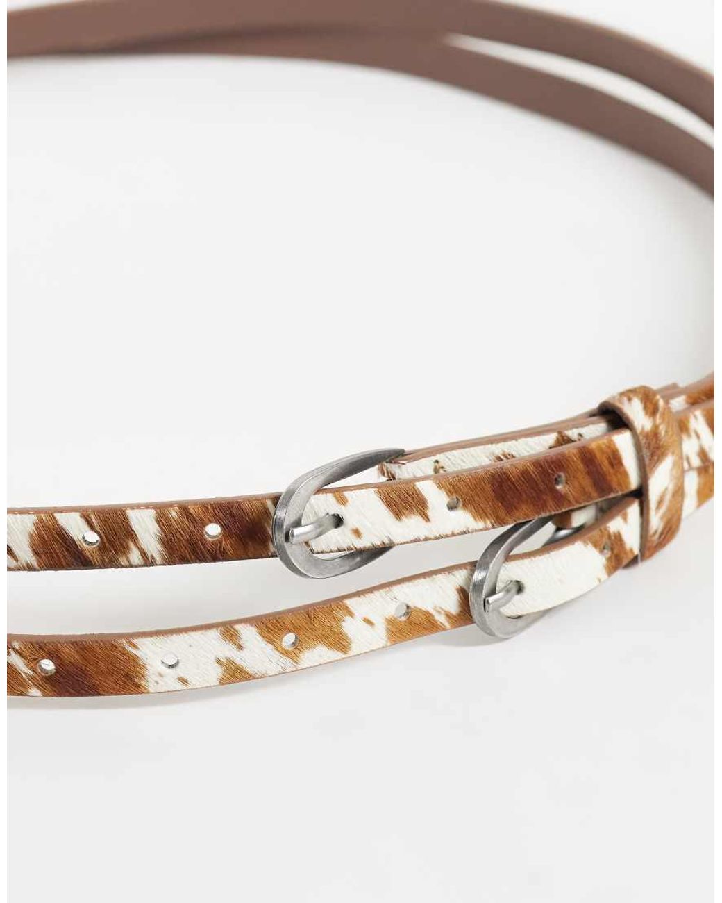 ASOS Black Cowhide Hair Cowprint Double Strap Skinny Belt for men