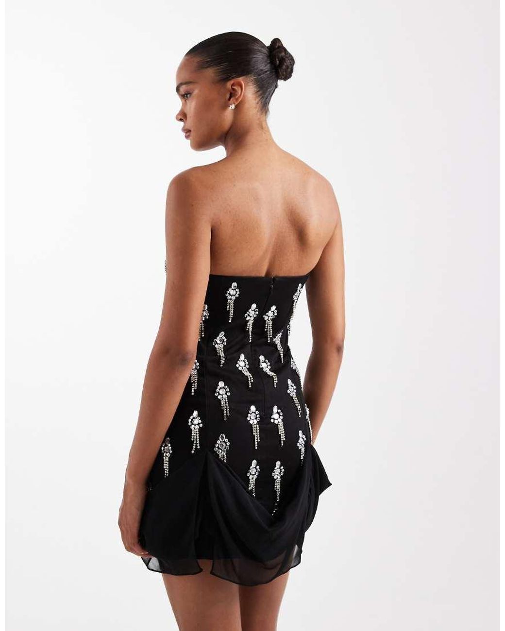 short white graduation dress WEDTREND Women Strapless With Ruffles A Line Super cute floral dress Size:17½   36/37 Colour: BLACK BASE POLKADOT