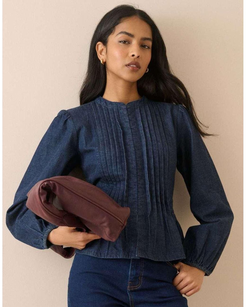 Nobody's Child Blue Pintuck Denim Blouse