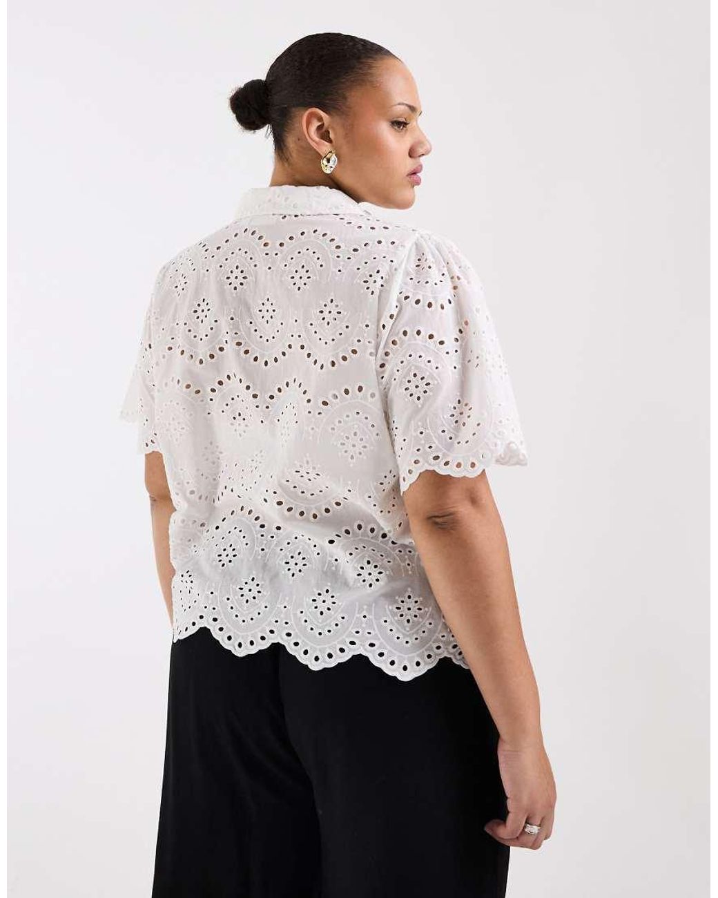 ONLY White Pointelle Short Sleeve Shirt