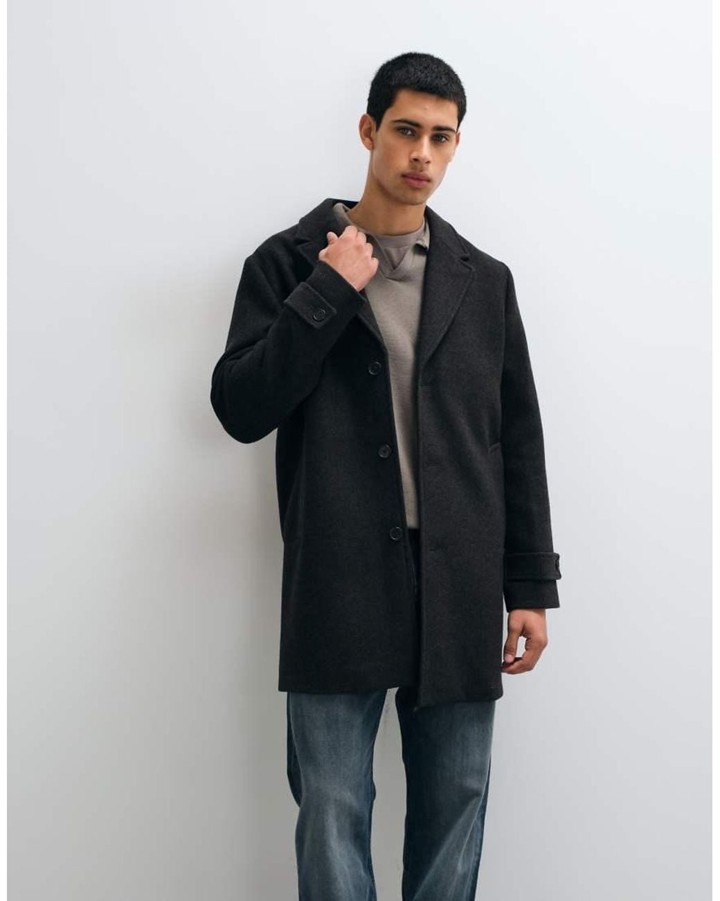 Jack & Jones Wollen Jas in het Black voor heren