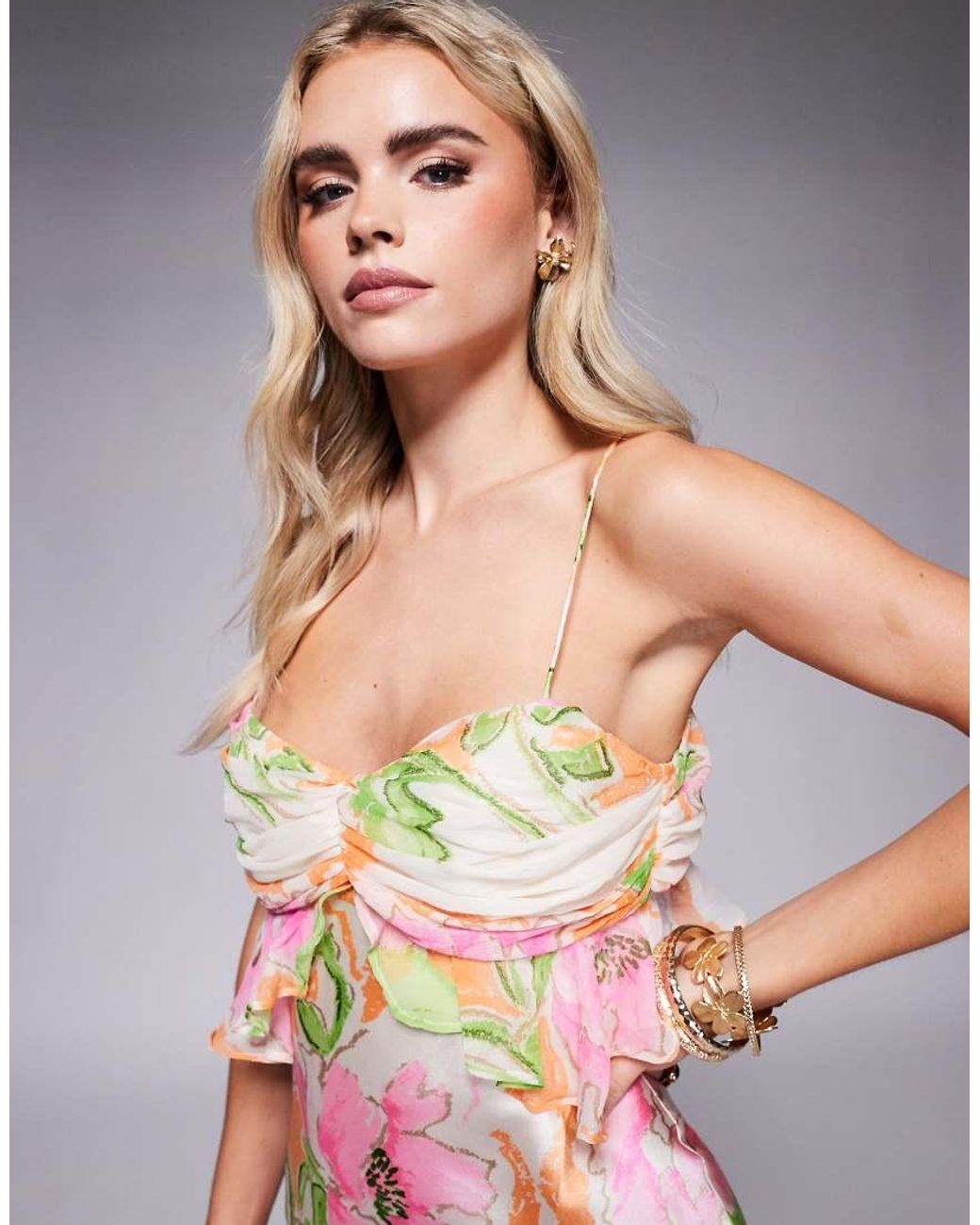 ASOS Multicolor Asos Design Petite Chiffon Bust Satin Cami Maxi Dress