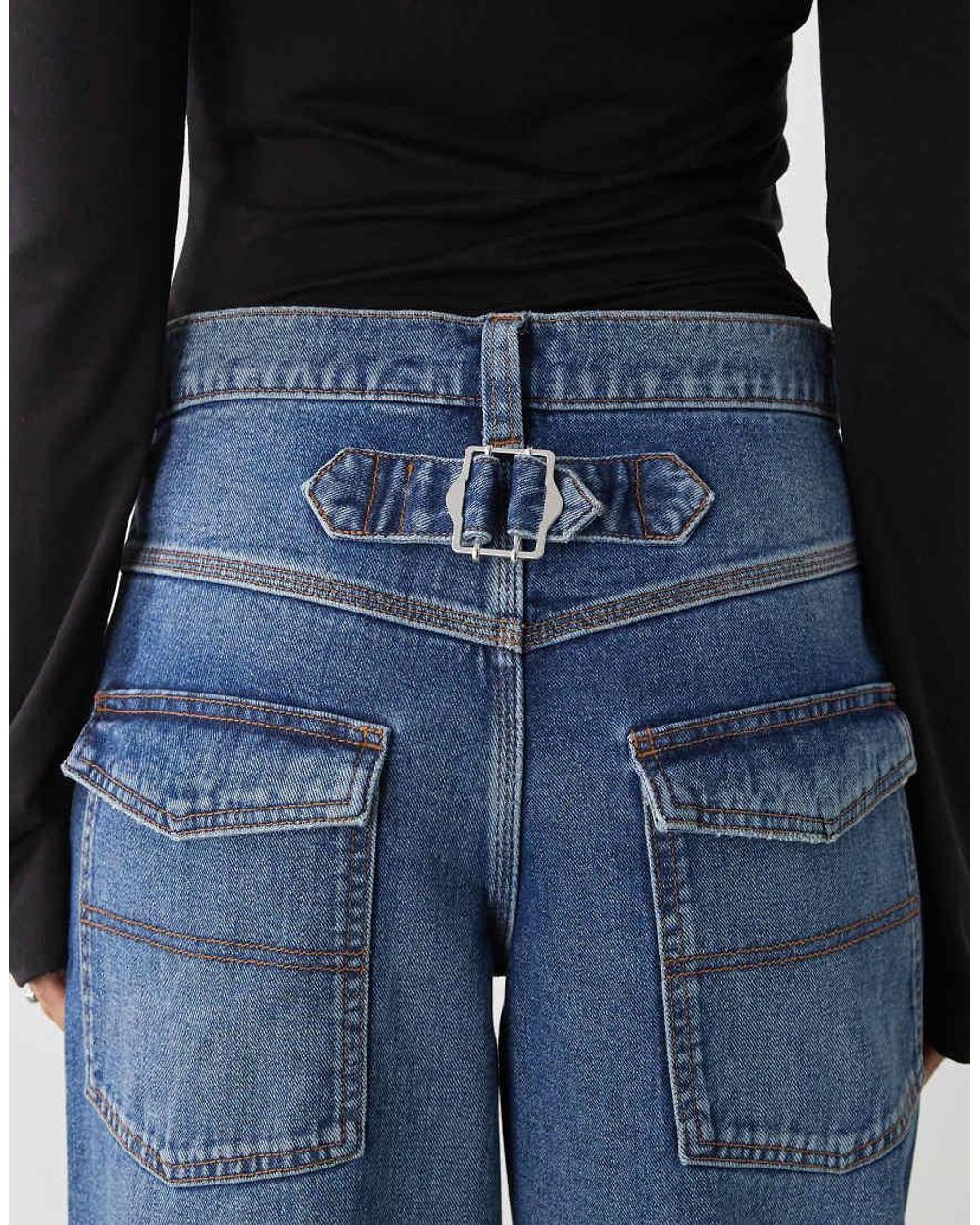 Collusion Blue X002 baggy Jeans With Cinch Back And Turn Up Hem