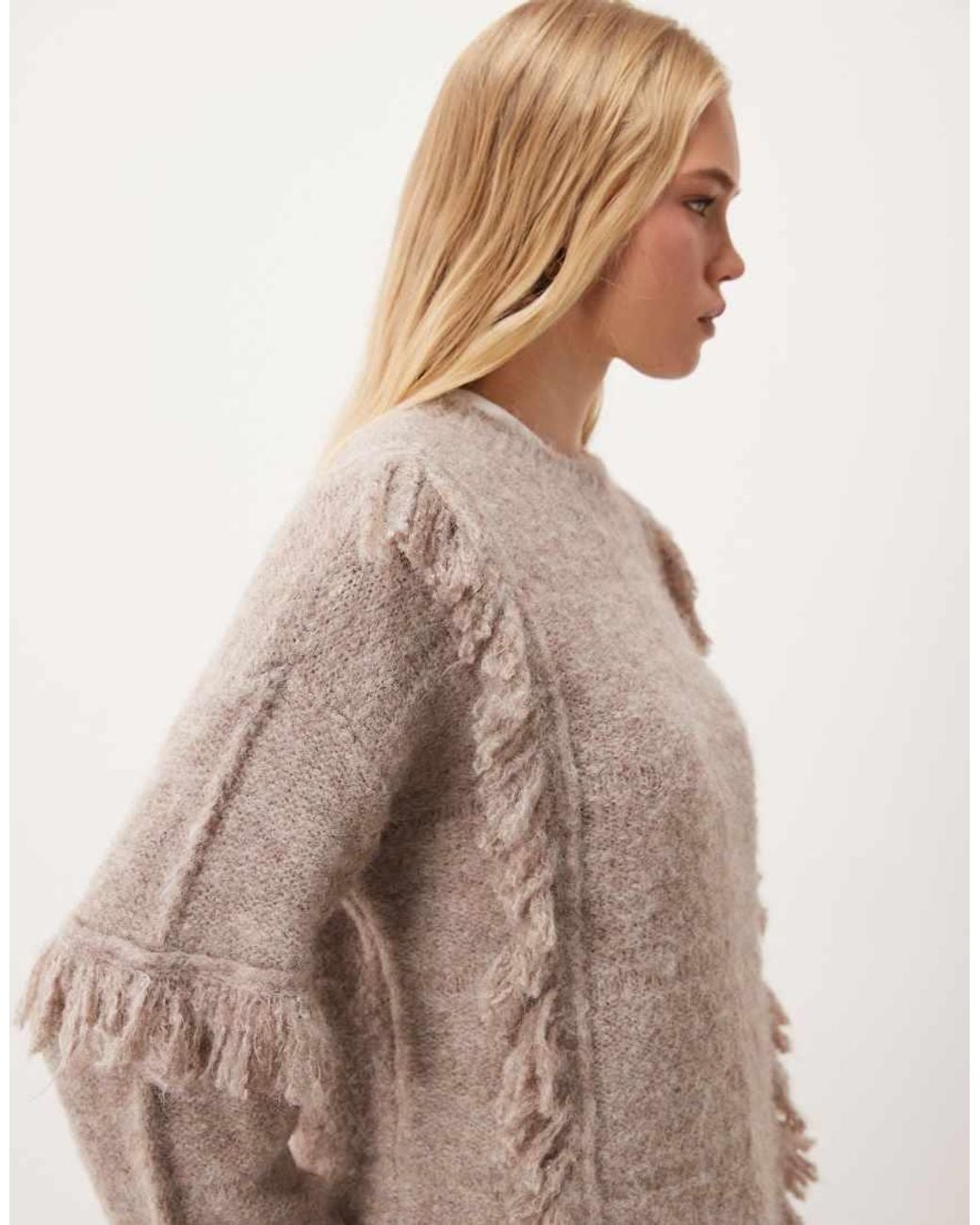 Vila Brown Oversized Knitted Jumper With Fringe Trim