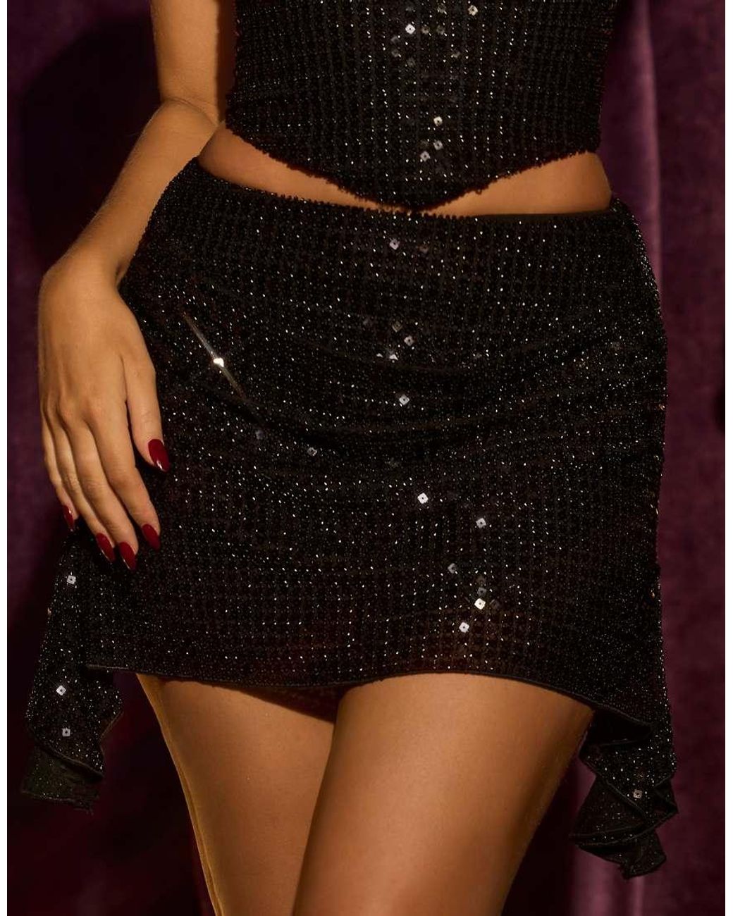 Oh Polly Purple Sybil Embellished Draped Mini Skirt