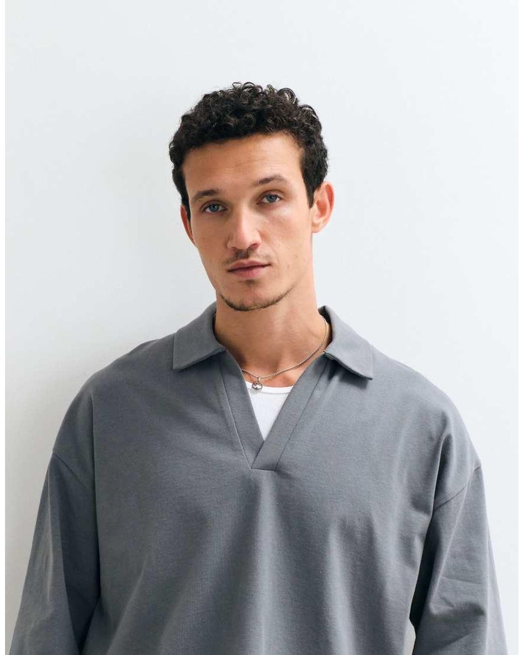 ASOS Gray Heavyweight Boxy Oversized Polo With Half Sleeve for men