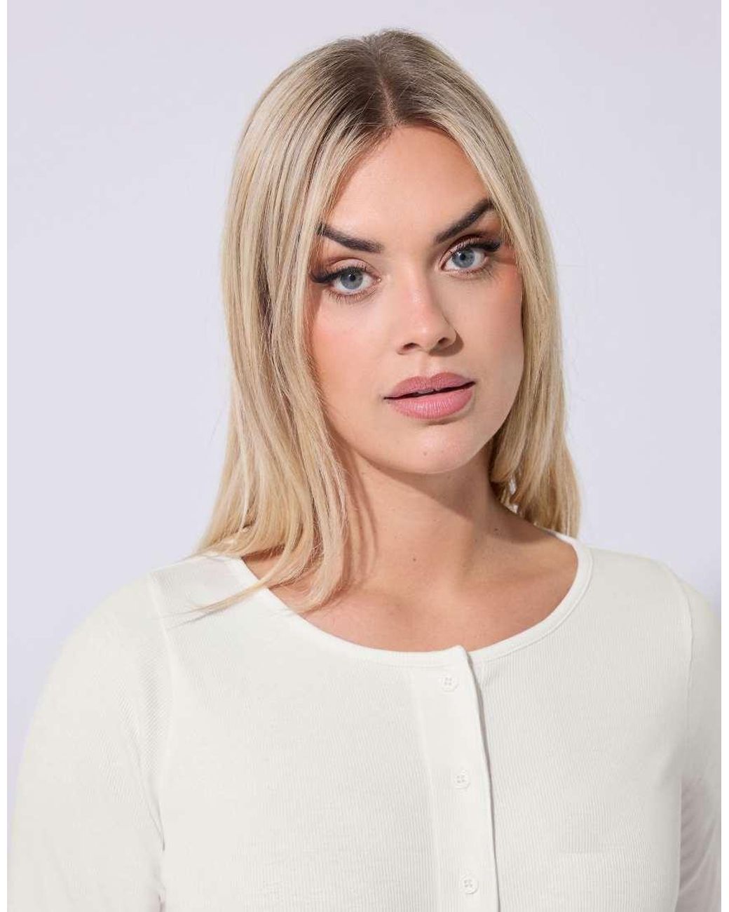 Yours Clothing White Long Sleeve Ribbed Top