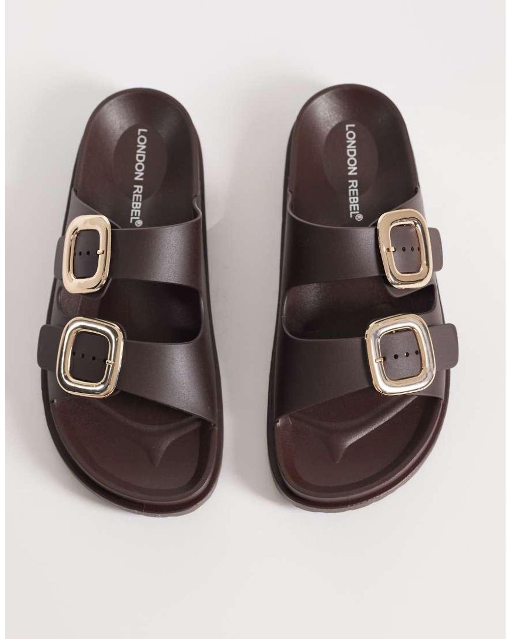 London Rebel Brown Astra Double Buckle Sandals