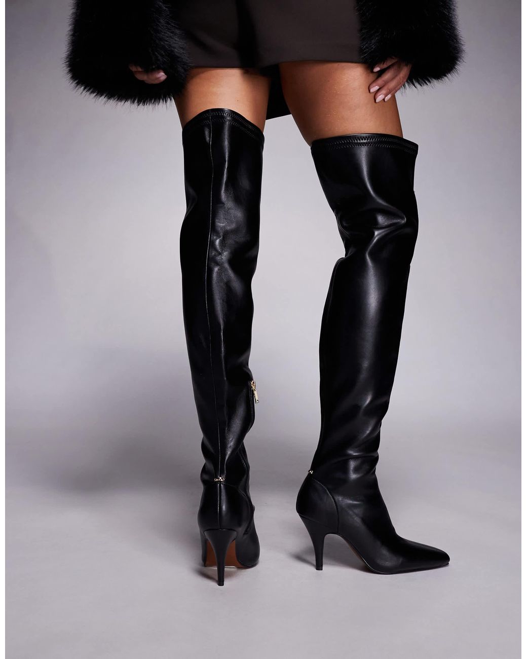 River Island Black Chisel Toe Thigh High Boot