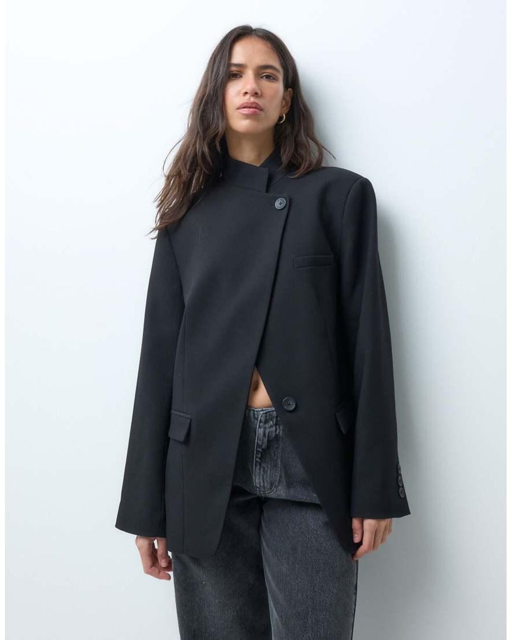 ASOS Blue Tailored High Neck Wrap Front Blazer