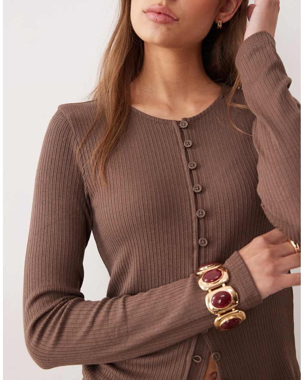 ASOS Brown Co-ord Rib Fitted Long Sleeve Cardigan