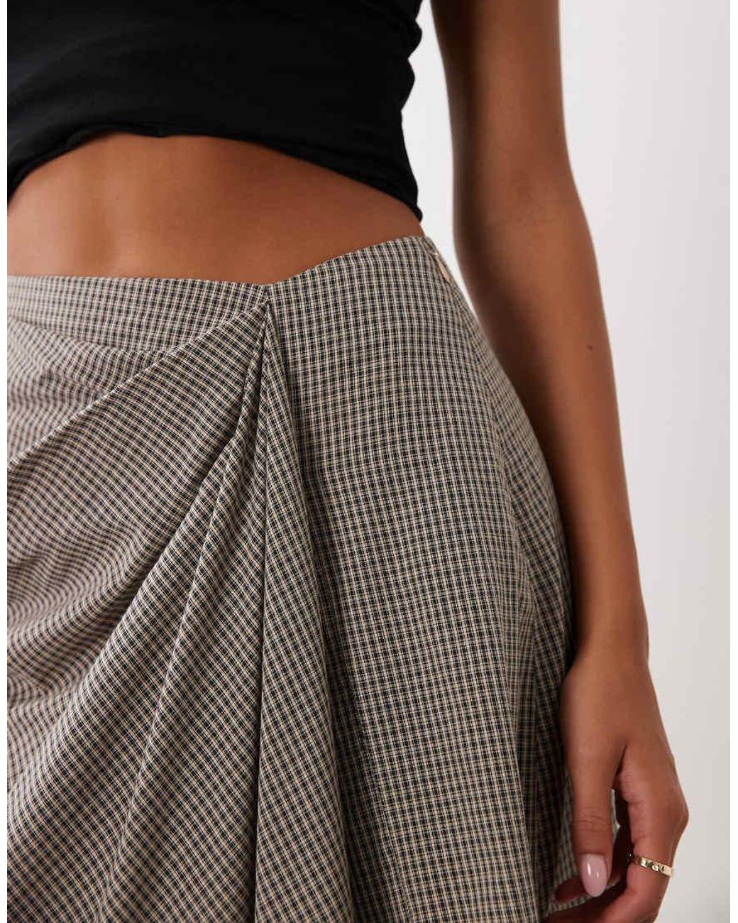 ASOS Natural Hitch Detail Volume Check Midi Skirt