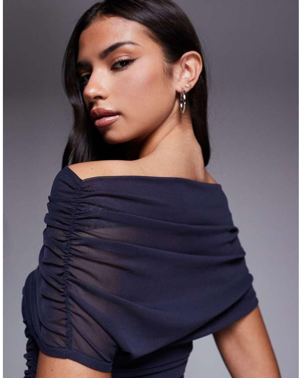 ASOS Blue Draped Shoulders Mesh Mini Dress With Ruching