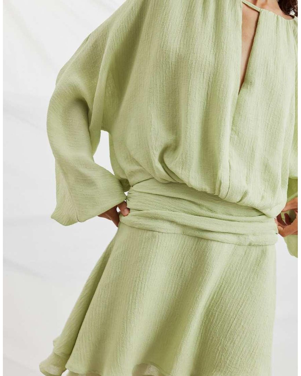 NA-KD Green Keyhole Long Sleeve Mini Dress