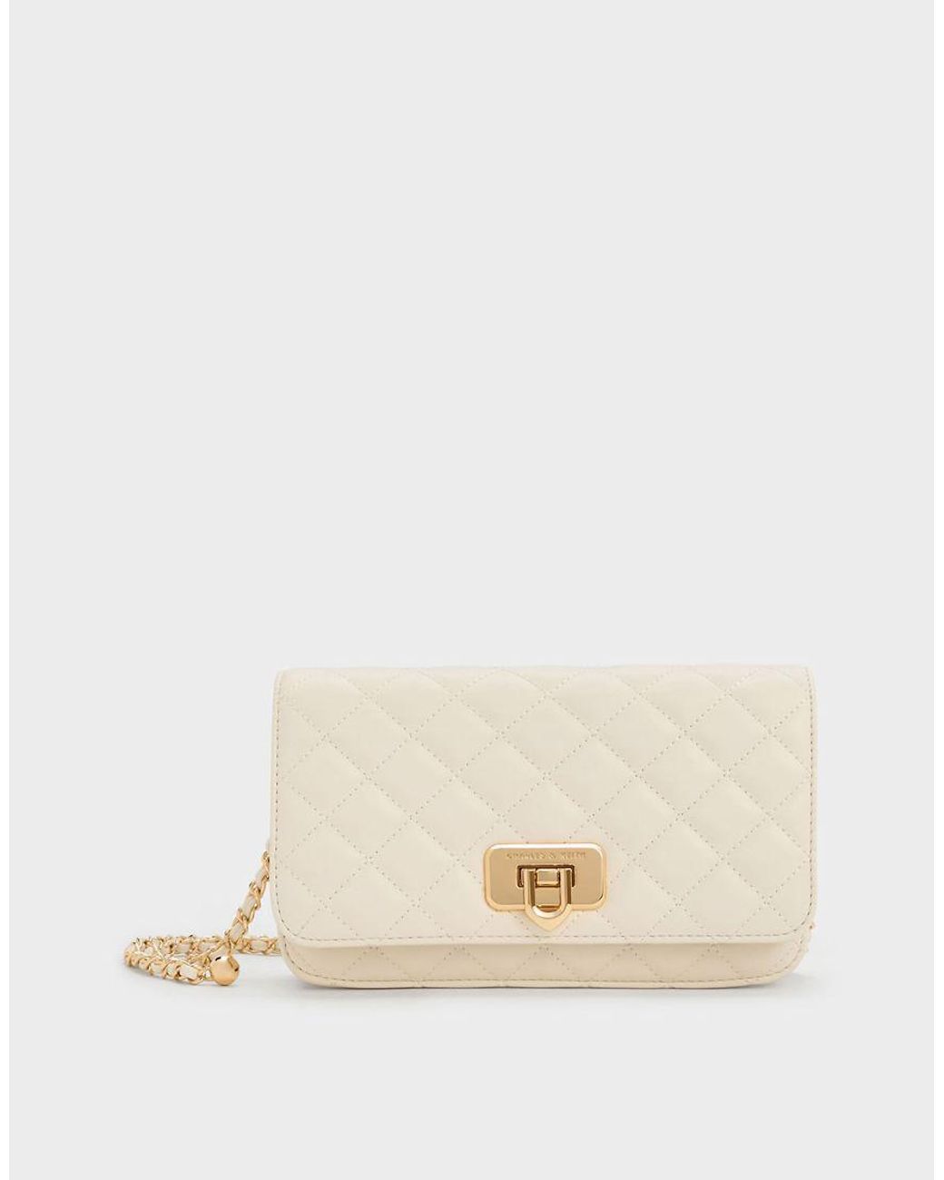 Charles & Keith Natural Cressida Quilted Push-Lock Clutch