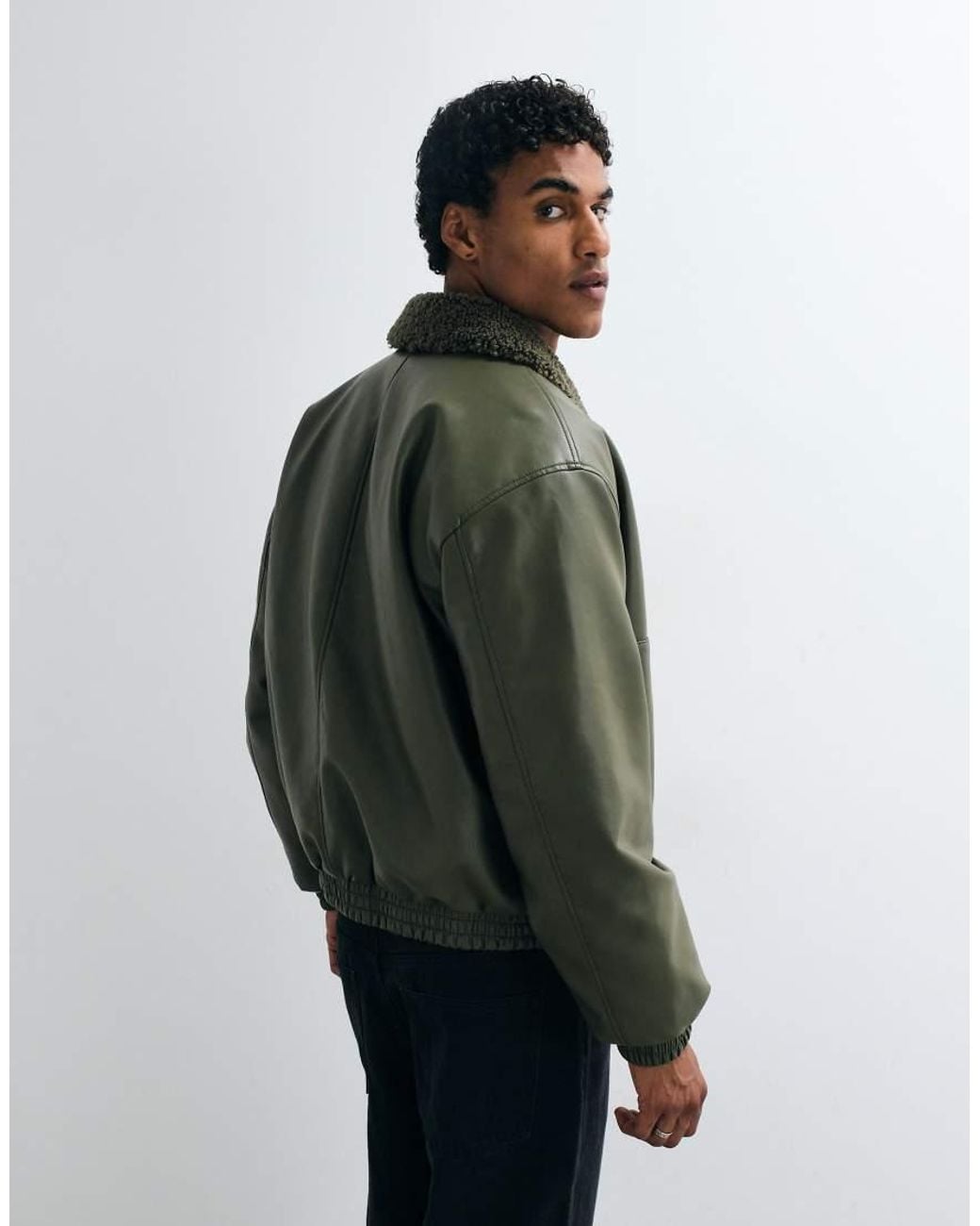 ASOS Green Faux Leather Flight Jacket for men