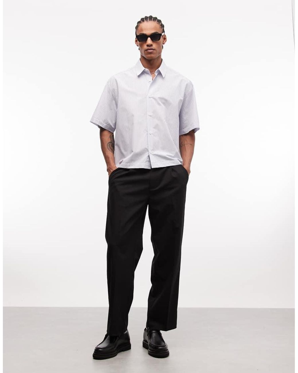 Camicia Oversize Squadrata A Righe Con Stampa Sul Retro di ASOS in White da Uomo