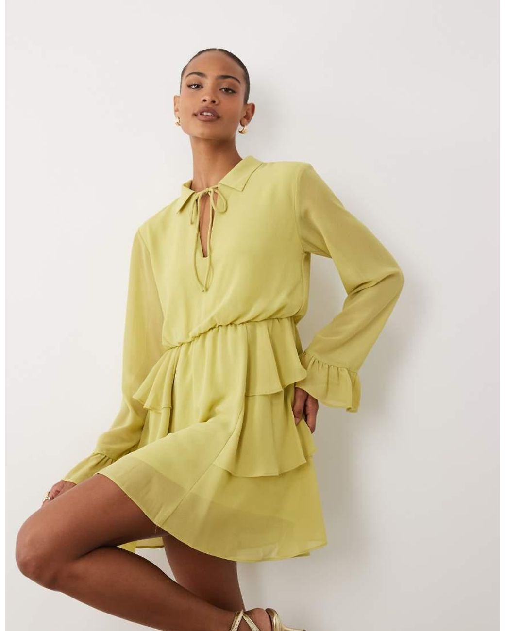 Vero Moda Green Long Sleeve Ruched Mini Dress