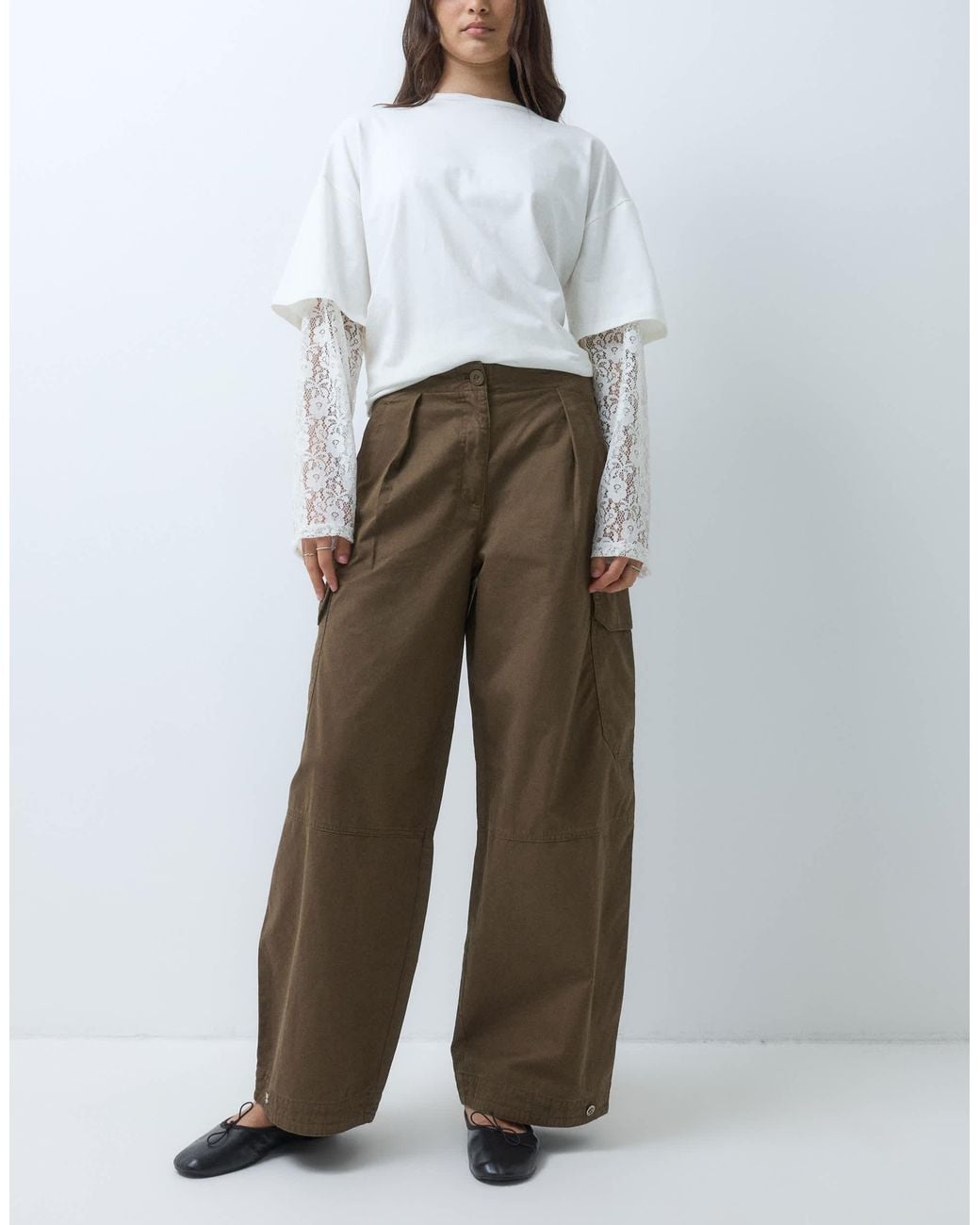 ONLY Brown Barrel Utility Trousers